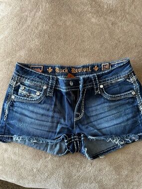 Rock Revival Indigo Blue Distressed Denim Jean Shorts